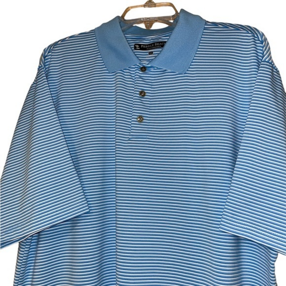 Pebble Beach Performance Mens Striped Polo Shirt‎ XL Golf Wicking Blue White